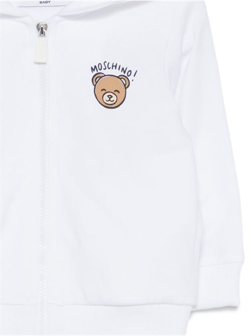 Felpa unisex Moschino Baby bianca con cappuccio e zip MOSCHINO BABY | MUF067LCA1910101